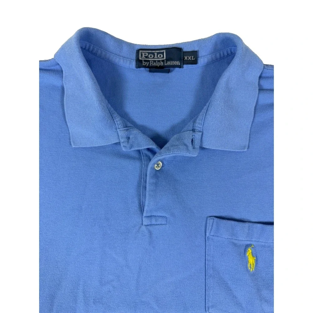 Polo Ralph Lauren Polo Shirt Mens XXL Blue Yellow Pony Pocket Short Sleeve Class